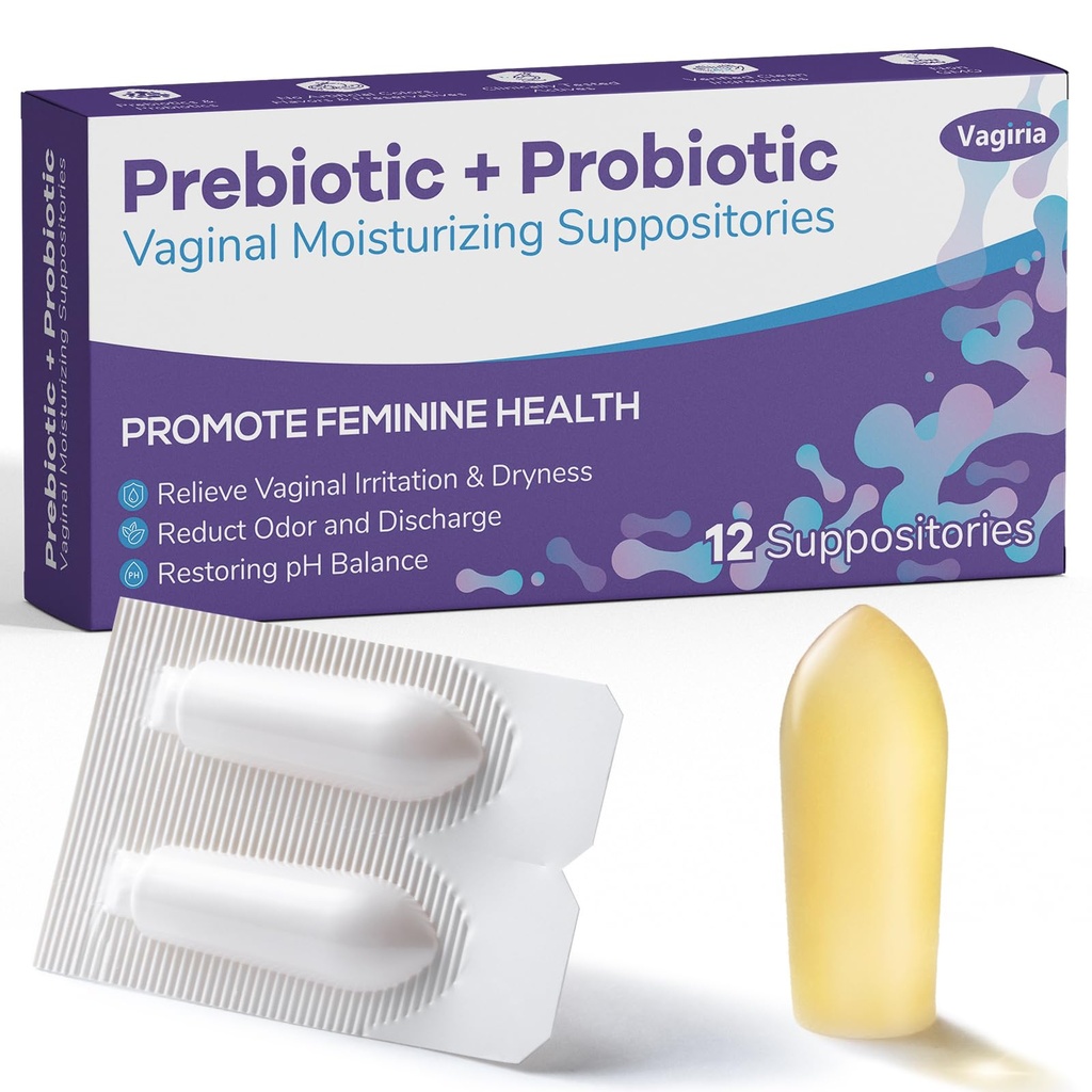 Vaginal Probiotic Suppositories, Prebiotic Infuso con Acido Ialuronico, Tea Tree e Vitamina C&E, pH Balance Support Formula Combatte Dryness, Odor e Discomfort, Restore Feminine Health (12 Conti)