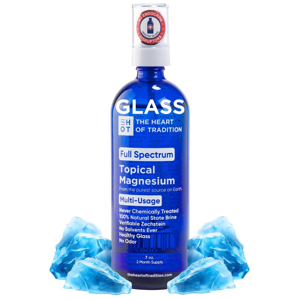 Bouteille de verre de spray à l'huile de magnésium topique de Zechstein et Trace Mineral 7 floz - Huile de spray de magnésium pur transdermique pour les pieds, la relaxation musculaire, les crampes des jambes, le sommeil et la santé générale