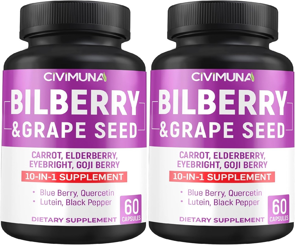 Bilberry Kapseln mit Bilberry, Grape Seed, Karotte, Elderberry und mehr - 120 Kapseln fürr 4 Monate Versorgung (Pack von 2)