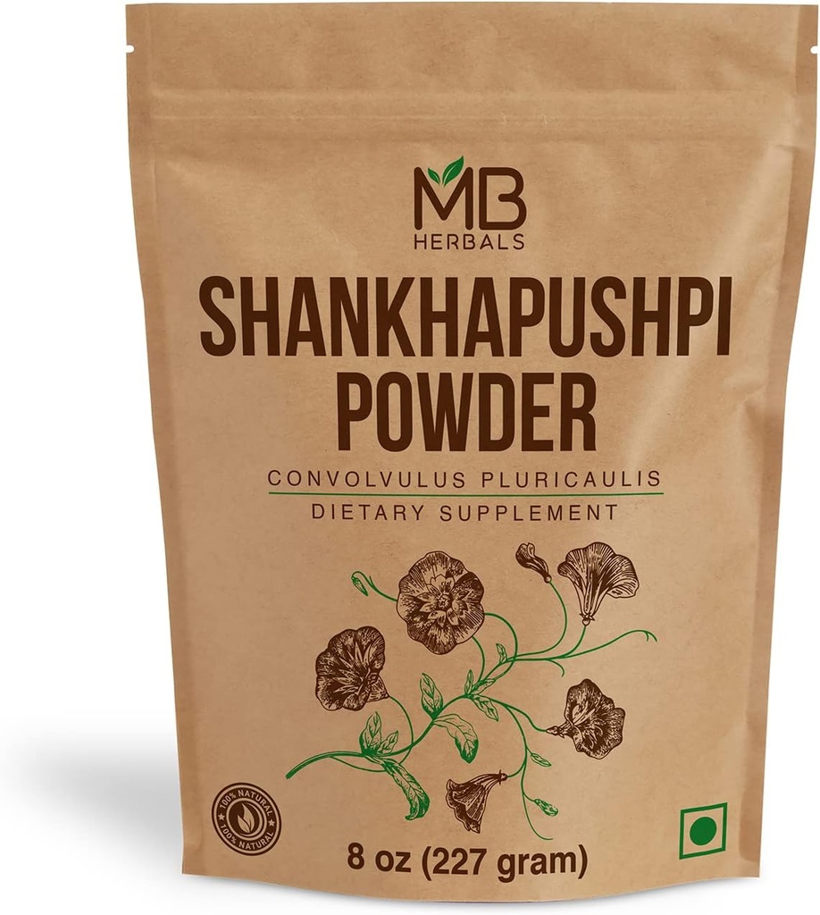 MB Herbals Shankhapushpi Polvere 8 oz (227 Gram) | Polvere di Shankhpushpi | Convolvulus pluricaulis | Fornitura di erbe