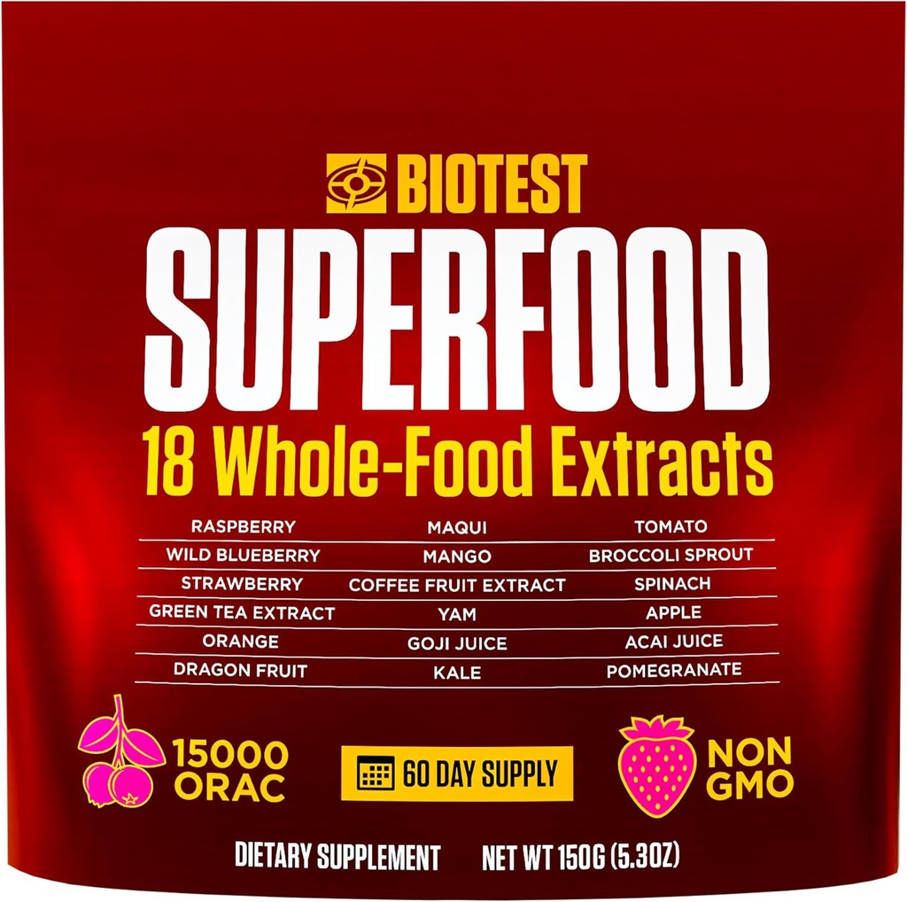 Biotest Superfood - Berry-Dense Polyphenole - Blueberry, Raspberry, Erdbeere, Maqui - 30 Servierungen