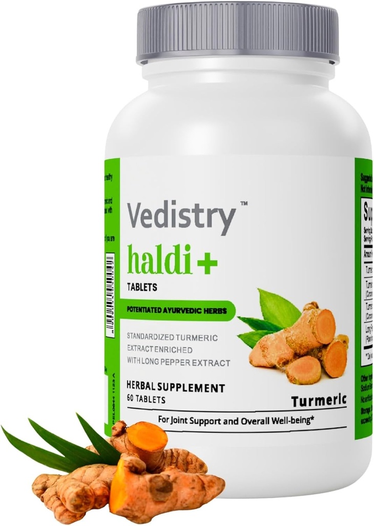 Haldi+ 850mg Kurkuma Tabletten mit 95% Curcumin & Long Pepper | 60 Tabletten | Maximale Absorption | Vegan Kräuterergänzung | Packung von 1