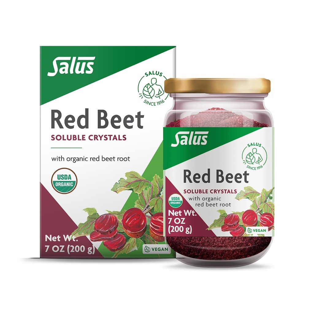 Salus Red Beet Crystals - Mélange de poudre de racine de betterave biologique nutritive - Supplément de poudre super-alimentaire avec vitamine C, folate, magnésium et potassium - 7 oz