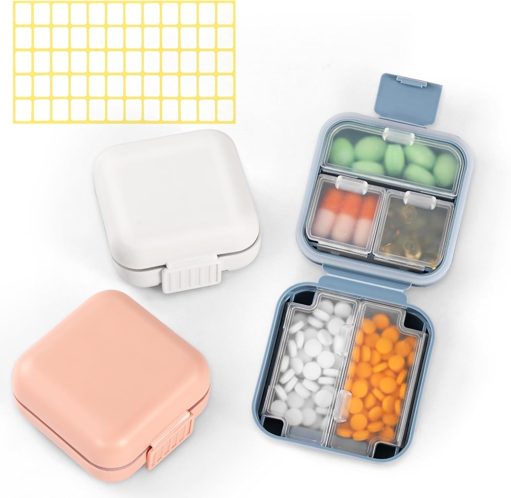 Dynippy Daily 3 Pack Pill Organizer 5 scomparti Portable Moisture Proof Small Pill Case per Pocket Purse Travel Pill Box Portable Medicine Vitamin Fish Oil Holder Container (Blue Pink White)