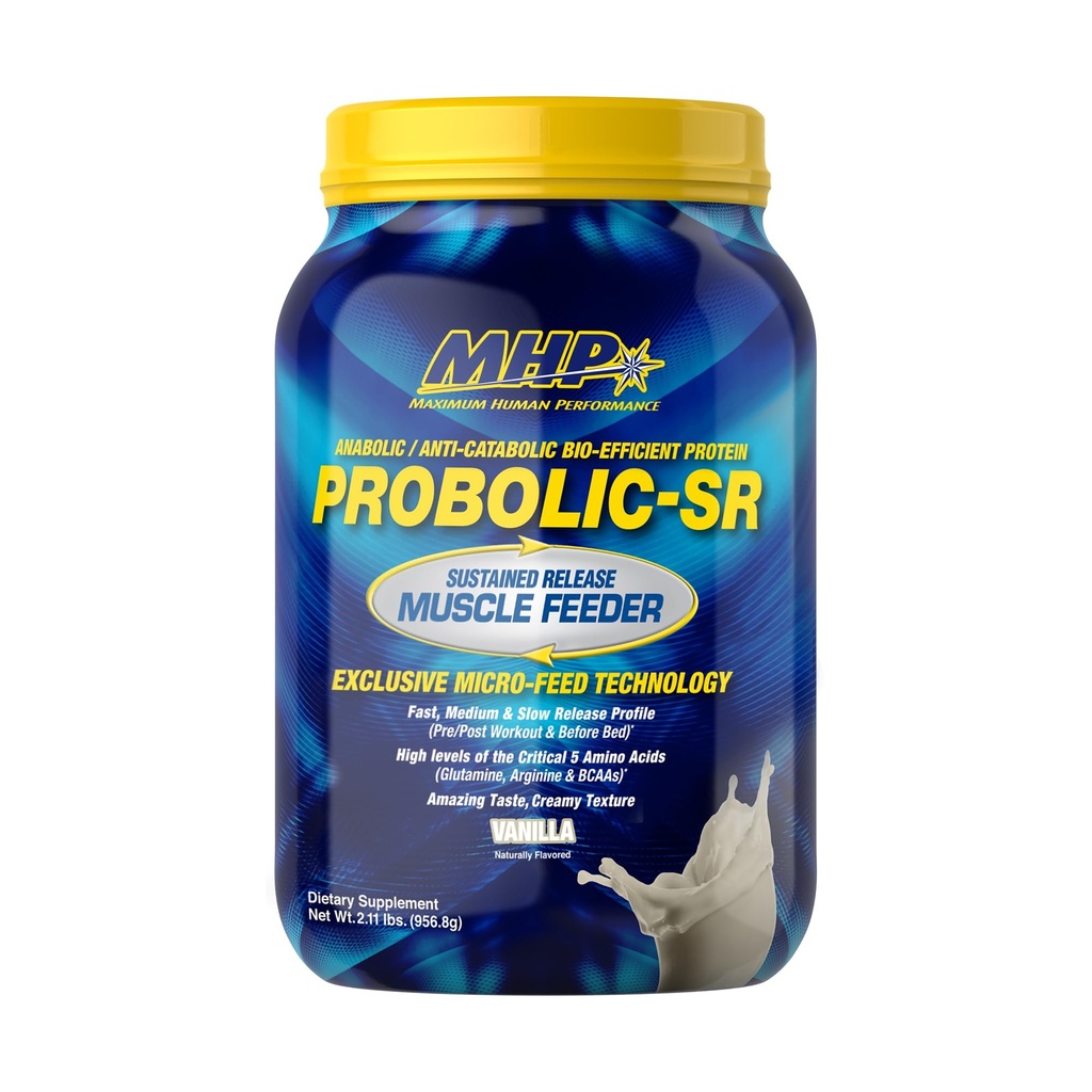 Performance humaine maximale Probolic-SR Poudre de protéines à libération prolongée, 24g Protéines, BCAAs, Glutamine, Arginine, Pré-entraînement, Après-entraînement, Protéines de nuit, 2lbs, 26 portions, Vanille