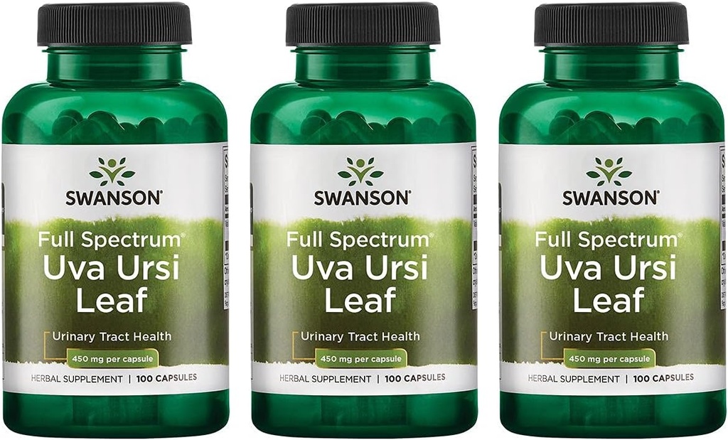 Swanson Full-Spectrum Uva Ursi Leaf - Integratore Herbal Supporting Kidney & Urinary Tract Health - May Support Cardiovascular System Function & Bladder Health - (100 Capsule, 450mg Ogni) 3 Pack