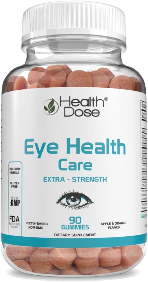 Gesundheit Dose Augengesundheit Vitamine mit Lutein Zeaxanthin unterstützen Augenfarbe, trockene Augen & Visuelle Leistung Apfel & Orange Flavor 90 Gummis.