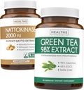 Nattokinase & Green Tea (1-Meth Supply) Energy Boost Bundle - Nattokinase 2000 FU Puissant soja naturellement fermenté (60 capsules) & extrait de thé vert 98% avec EGCG (non-OGM) Métabolisme naturel Boost