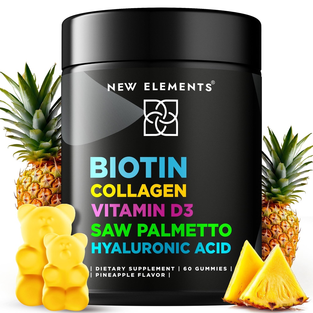 Gommies de biotine avec collagène vitamine D3 Saw Palmetto et acide hyaluronique pour la peau et les ongles des cheveux, supplément de croissance des cheveux pour les hommes et les femmes