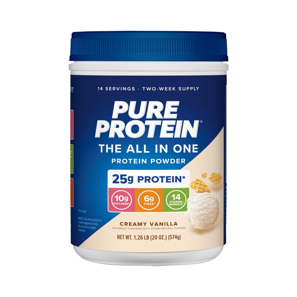 Reines Protein All-In-One-Pulver, Vanille - Whey & Collagen, hohe Faser, Vitamine, kein Zusatz von Zucker, Non-GMO, Glutenfrei, 1.25lb