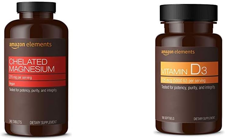 Elementi Chelati Magnesio Glicinato (240 compresse) e Vitamina D3 (180 Softgels)