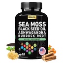 Mousse de mer Huile de graines noires Ashwagandha Bladderwrack Root Turcuma et vitamine C D3 Piment noir de la mûre aînée - Supplément multiminéral - 60 Compte