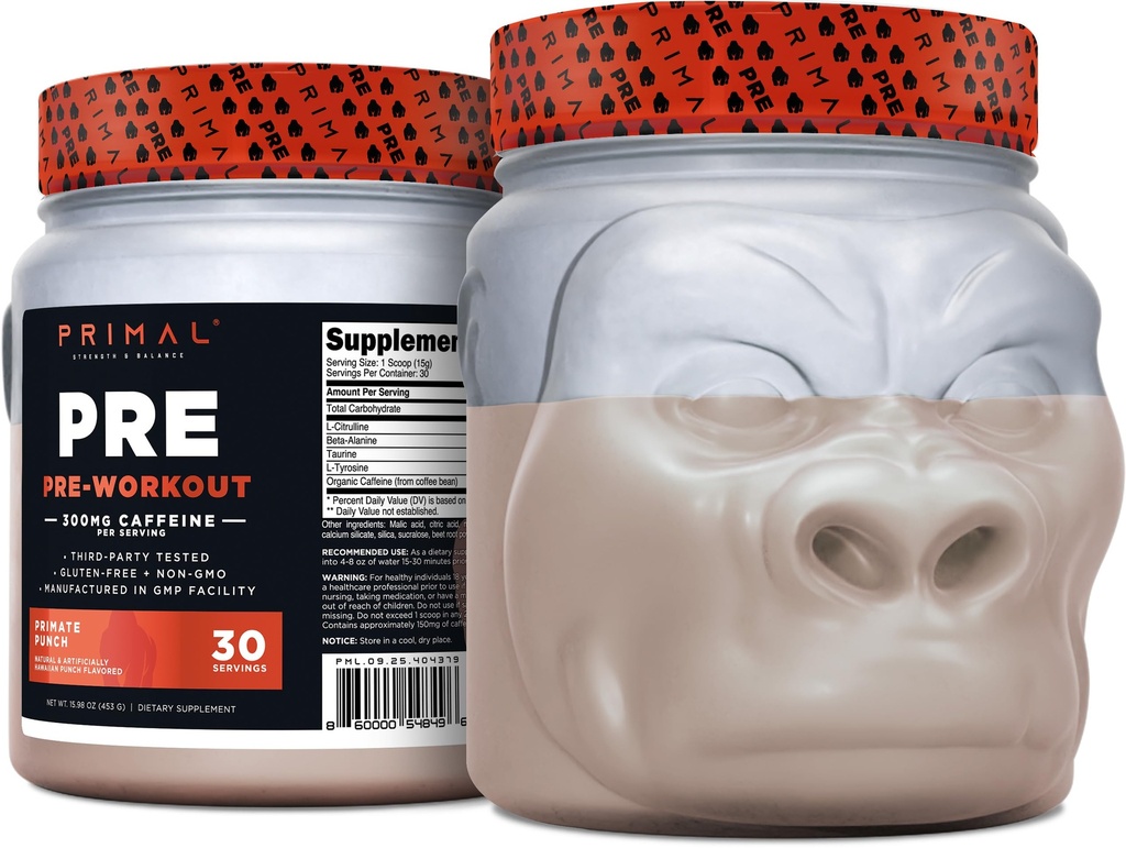 Primal Pre-Workout Primate Punch (30 Servierungen) (Tropical Flavored) - Gluten Free & Non-GMO
