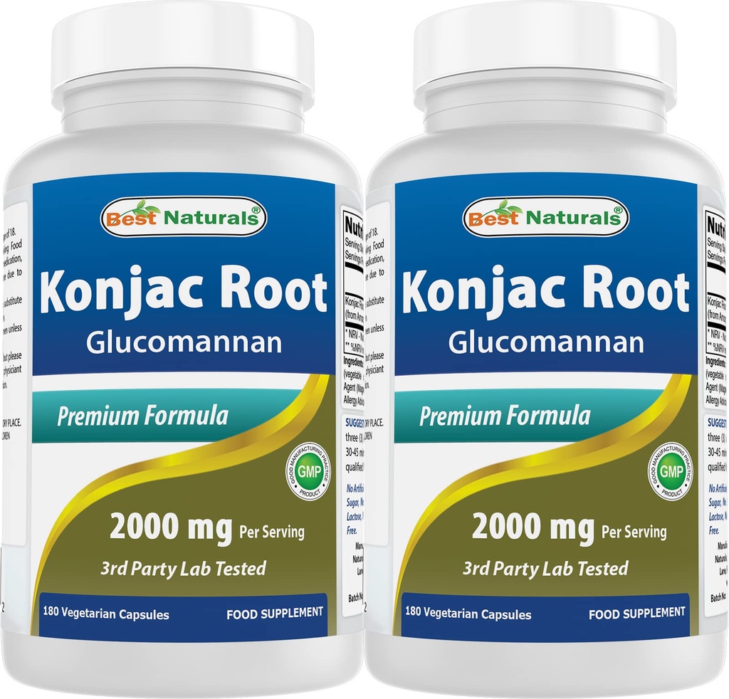 Best Naturals 2 Pack Konjac Glucomannan Root 2000 mg pro Servieren - 180 Vegetarische Kapseln