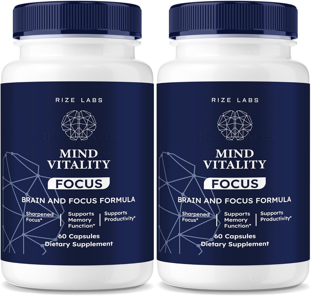 Rize labs Mind Vitality Focus Brain Supplement, Official Mind Vitality to Boost Focus and Concentration & Evitare Mid-Afternoon Fatigue, Mind Vitality Advanced Formula (120 Capsules) (Pack of 2)