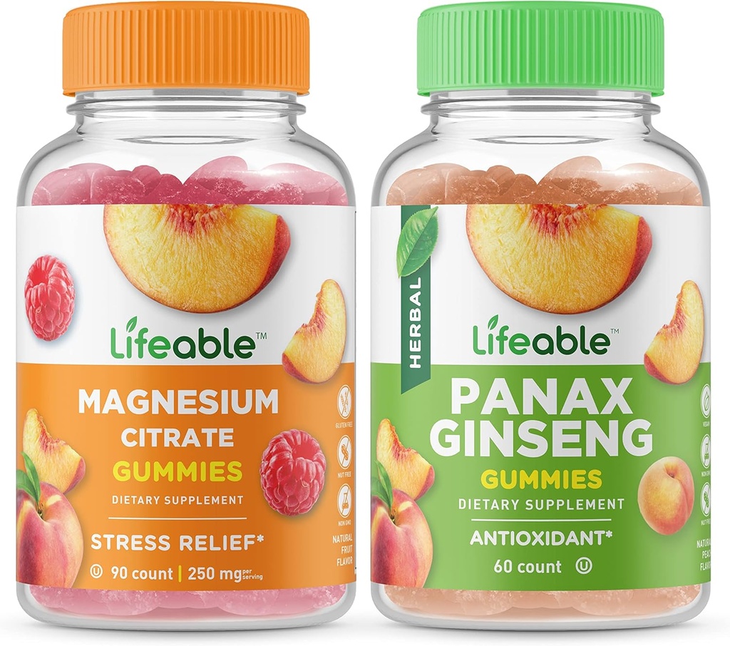 Lebensfähiges Magnesium 85mg + Panax Ginseng, Gummies Bundle - Große Verkostung, Vitaminergänzung, Glutenfrei, GMO frei, Kaugummi