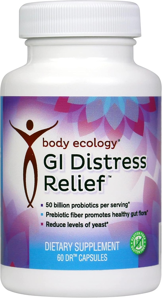 Body Ecology GI Distress Relief | Probiotics Supplement | Gut Support | Non OGM | 60 Count