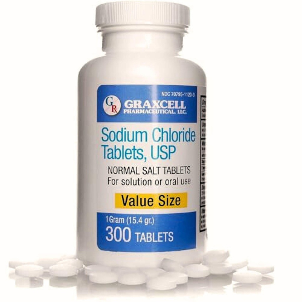 Sodium Chloride Tablets 1gm | Electrolyte Salt for POTS Syndrome and Dysautonomia Support | Rapid Rehydration| 15.4gr. | 300 Count | Made in The USA