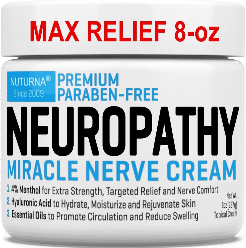 Neuropathy Nerve Relief Cream - Premium Nerve Cream 3X Azione per il sollievo mirato e il sollievo Nerve Comfort - Forza massima con 4% Menthol, MSM per le mani dei piedi Gambe & Back - Super Large 8 Oz