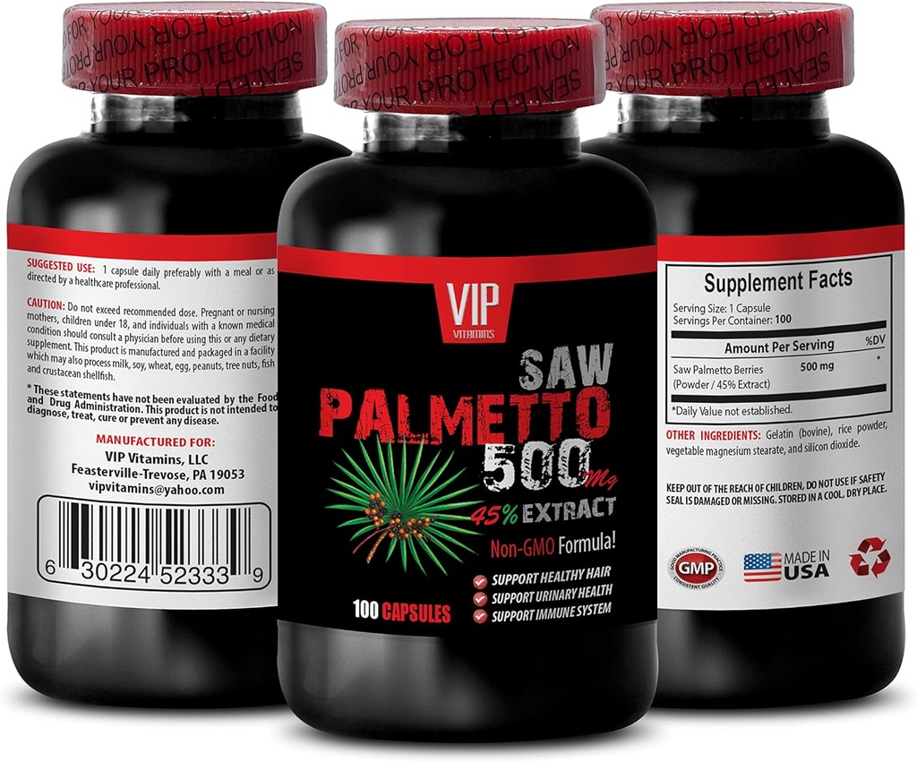 Saw Palmetto croissance des cheveux - Saw Palmetto 500MG extrait - Saw Palmetto pour les femmes perte des cheveux - Saw Palmetto suppléments à base de plantes pour les femmes - Saw Palmetto extraits Capsules - Saw Palmetto baies 1B 100 capsules