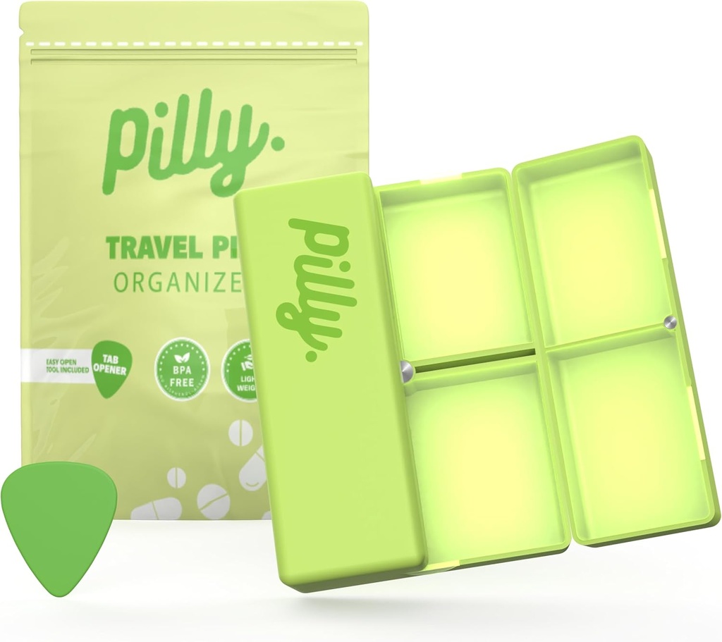 Magnetische Pille Organizer mit 7 Komponenten, Essential Quick Travel Pill Organizer mit faltbarem Design und Magnetic Button & Tab,Pill Case EasytoCarry, Vitamin, Ergänzungen und Medizin Halter-Lime Green