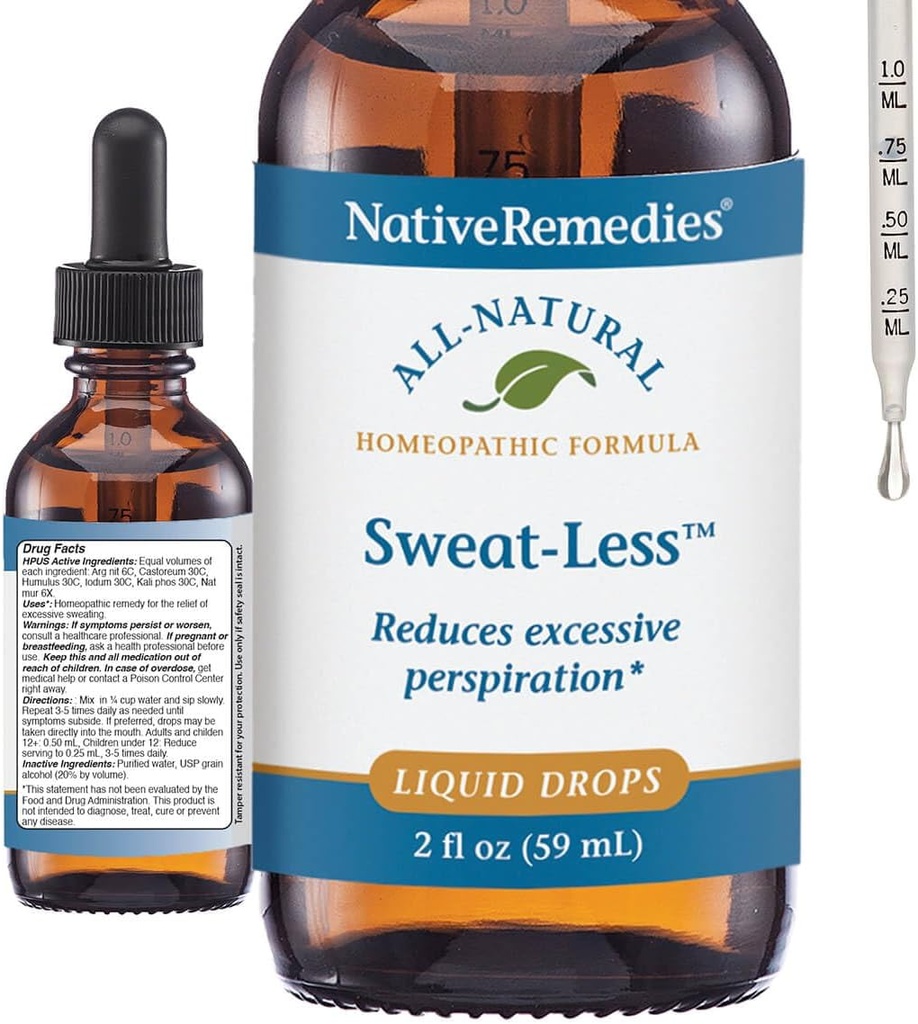 Rimedi Nativi Sweat-Less - Formula omeopatica naturale per lo Sweating eccessivo, perspirazione e Clamminess - 59 mL