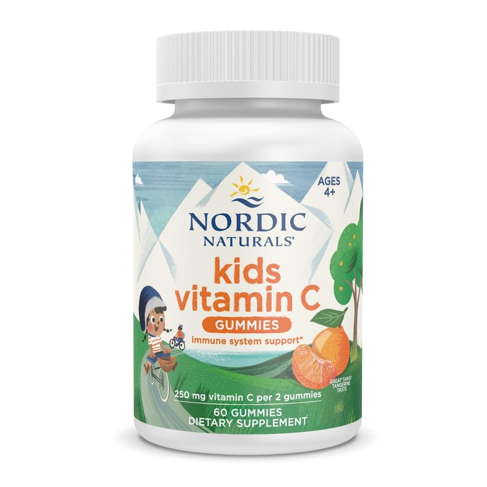 Nordic Naturals Kids Vitamin C Gummis - Tangy Tangerine - 60 Gummis - Vegan Vitamin C Supplement - Kinder Immunität und Antioxidans Unterstützung - 250 mg pro Servierung - 30 Servietten