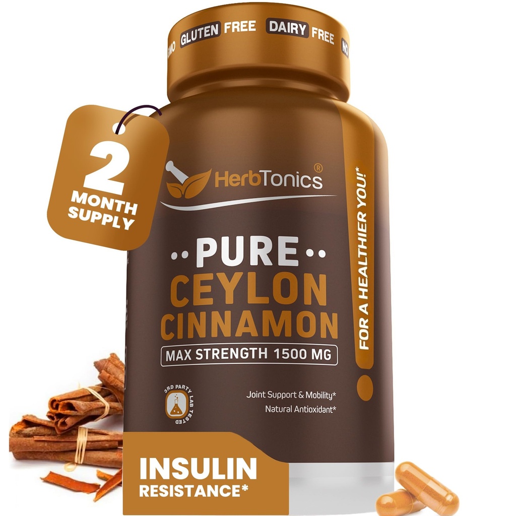 Herbtonics Pure Ceylon Cinnamon Kapseln | Immunsystem, Gesunde Gewichtsmanagement | Non-GMO, Gluten Free | 1500 Mg - 120 Kapseln