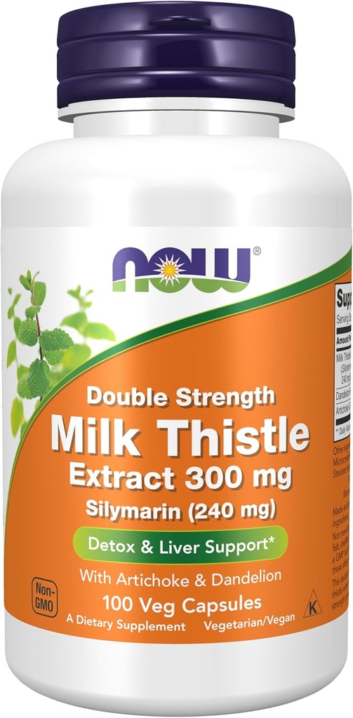 MAINTENANT Aliments suppléments, extrait de chardon de lait silymarin 300 mg avec artichaut et dandelion, double résistance, soutient la fonction hépatique*, 100 gélules