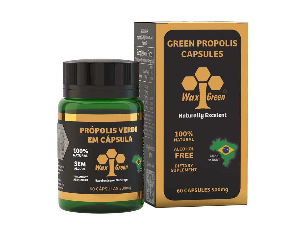 4 Packungen von Wax Green Bee Propolis 500mg (60 Kapseln)