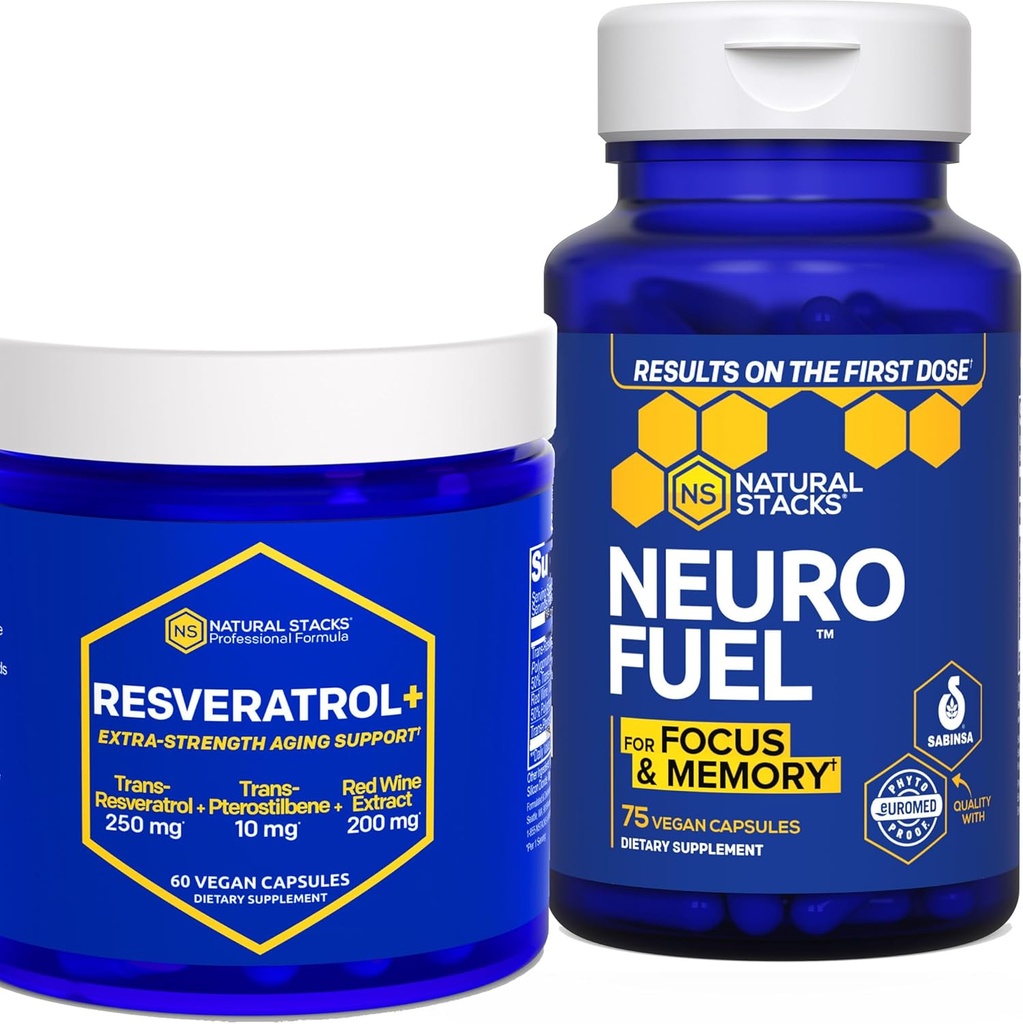 NeuroFuel et resvératrol+ Ensemble de suppléments - Soutient le vieillissement du cerveau, de la mémoire et de la santé* - 135 capsules