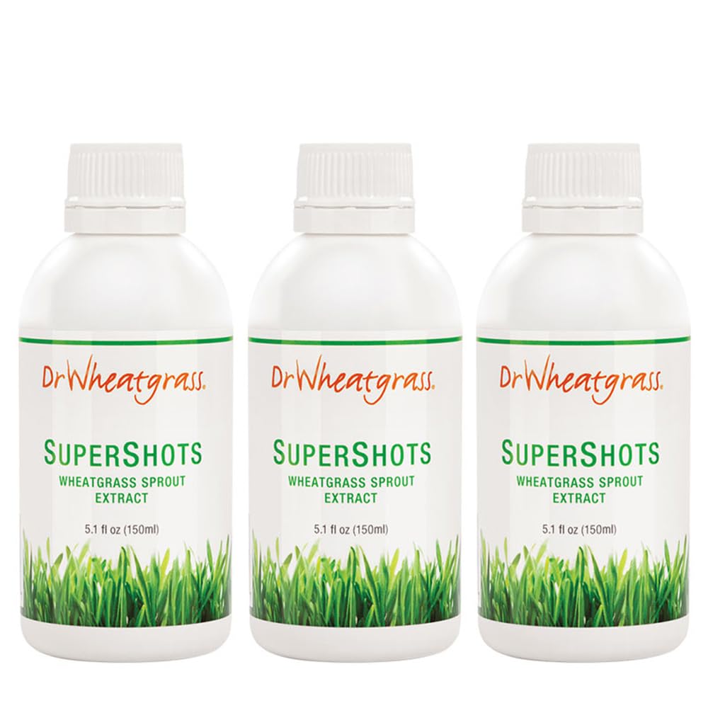 Dr Wheatgrass (Pack of 3) Supershots(30 giorni di alimentazione) - Estratto di Wheatgrass in una bottiglia, più forte di succo di grano fresco e polvere