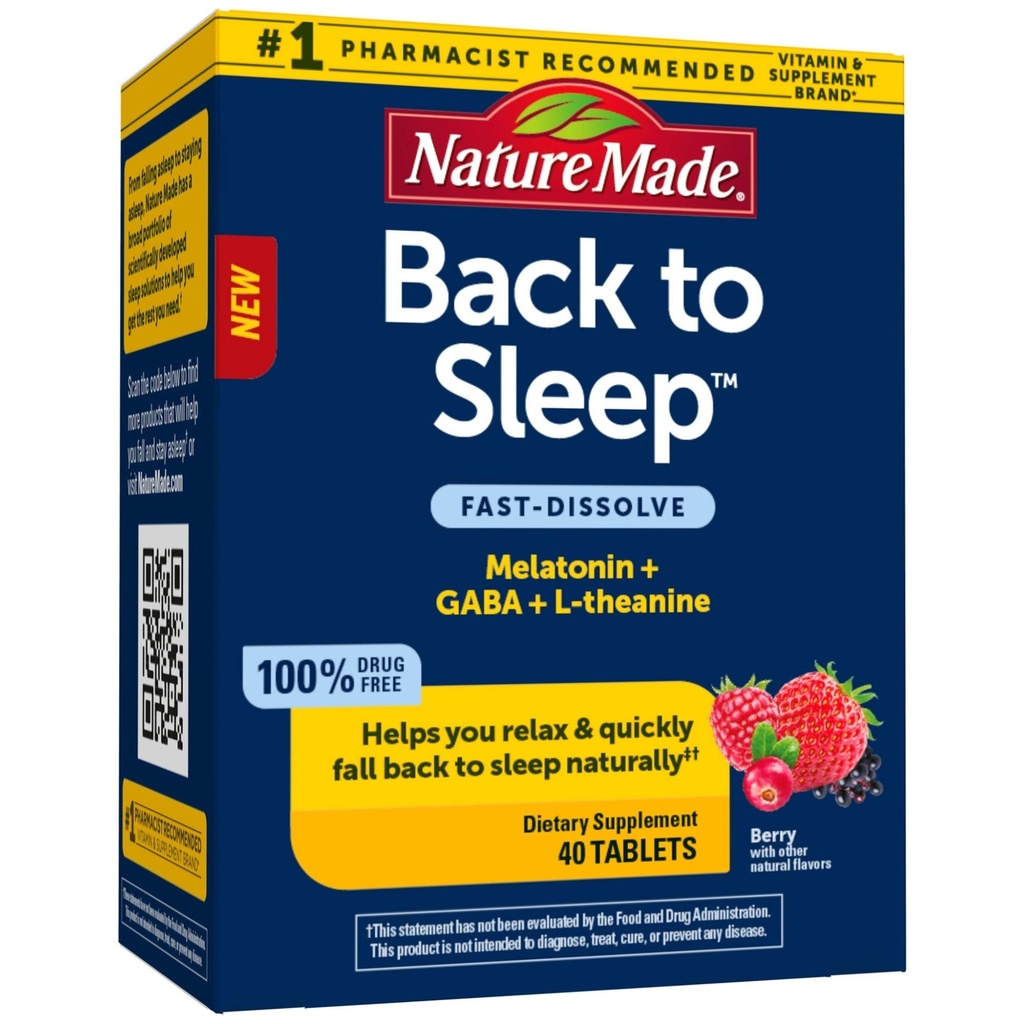 Natur Made Back to Sleep, Melatonin Fast-Dissolve, Hilft Ihnen, zurück zum Schlafen natürlich, L-Theanine und GABA zu helfen, entspannen und beruhigen Sie Ihren Geist, 40 Tabletten