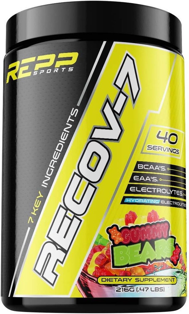 REPP Sports Recov-7 Full Spectrum EAAs und BCAAs | Advanced Recovery and Glycogen Replenishment for Intra-Workout (Gummy Bear, 40 Servings (216g))