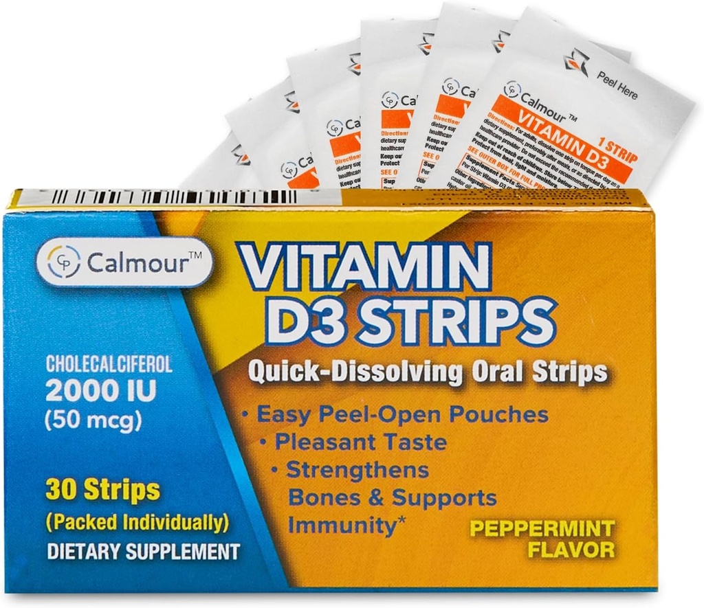 Bandes de vitamine D3 30 Pack de 2000 UI Dissolvables par voie orale D3 Bandes de vitamine.
