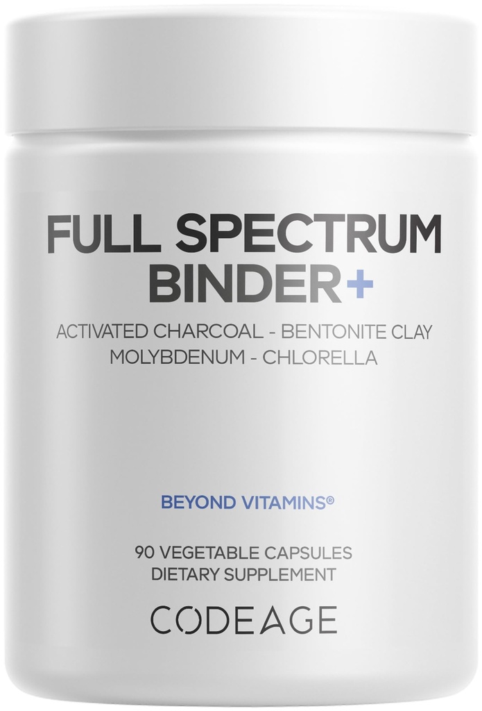 Codeage Binder + Integratore Systemic Binder - Pillole Charcoal attivate, Polvere minerale di argilla Bentonite, acidi Fulvic & Humic, molibdeno, forme di carbonio - 90 capsule