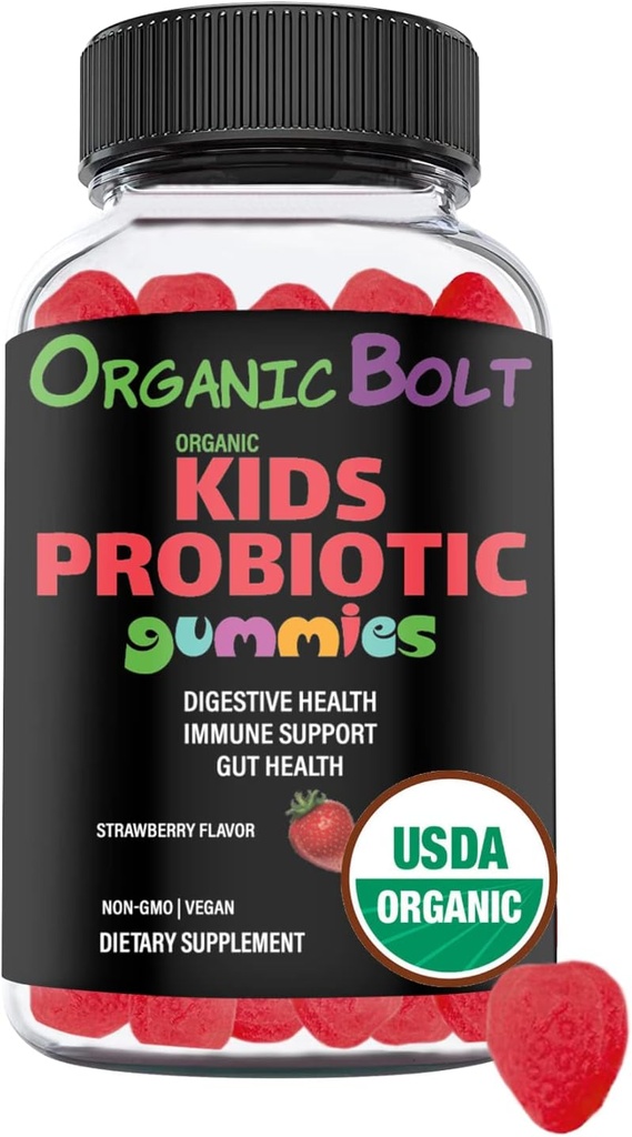 USDA Organic & Vegan Kids Probiotics Gummies 30 Serve, 2.5 miliardi di CFU, Gluten & Gelatin Free | Probiotici naturali per bambini