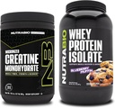 NutraBio Creatine Monohydrate, Unflavored, 300g and Whey Protein Isolate, Blueberry Muffin, Supplement Bundle - Muscle Energy, Lean Muscle Growth, Recovery, and Strength