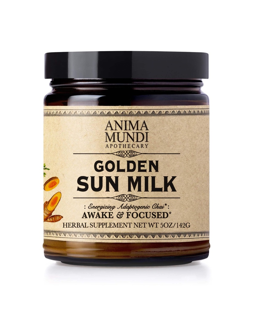 Anima Mundi Apothecary Golden Sun Milk - Polvere rilassante a base vegetale con spezie organiche Turmeric, Ashwagandha, Reishi & Vanilla - Polvere da bere non zuccherata - Promuovere il senso di calma (5oz / 142g)