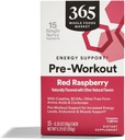 365 par le marché des aliments entiers, support énergétique pré-entraînement avec caféine, packs mono-serves, framboise rouge, 15 comtes