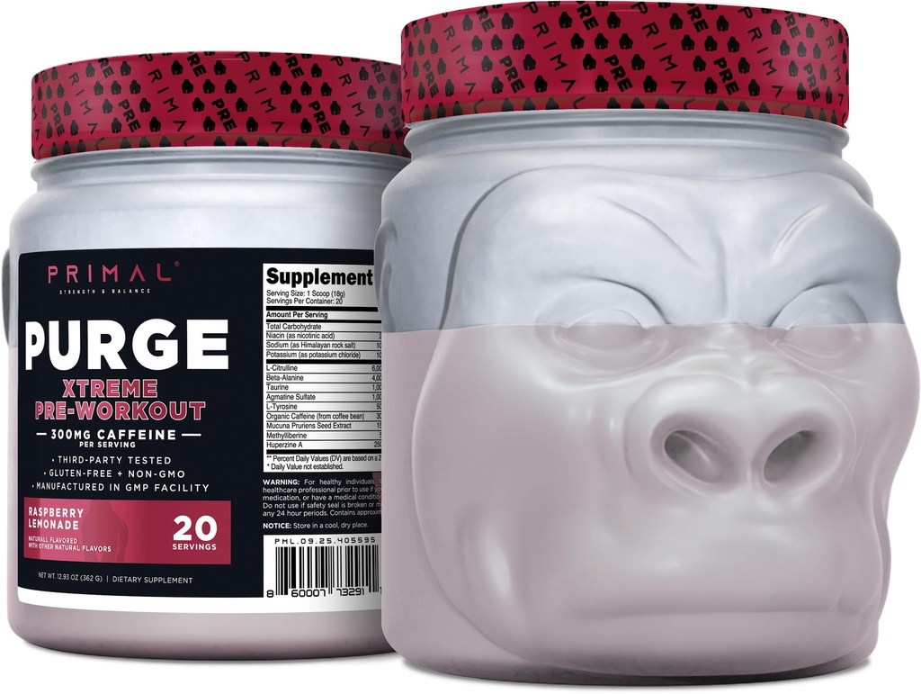 Primal Purge Xtreme Pre-Workout (Raspberry Lemonade Flavor) (20 Servierungen) - Glutenfrei + Non-GMO