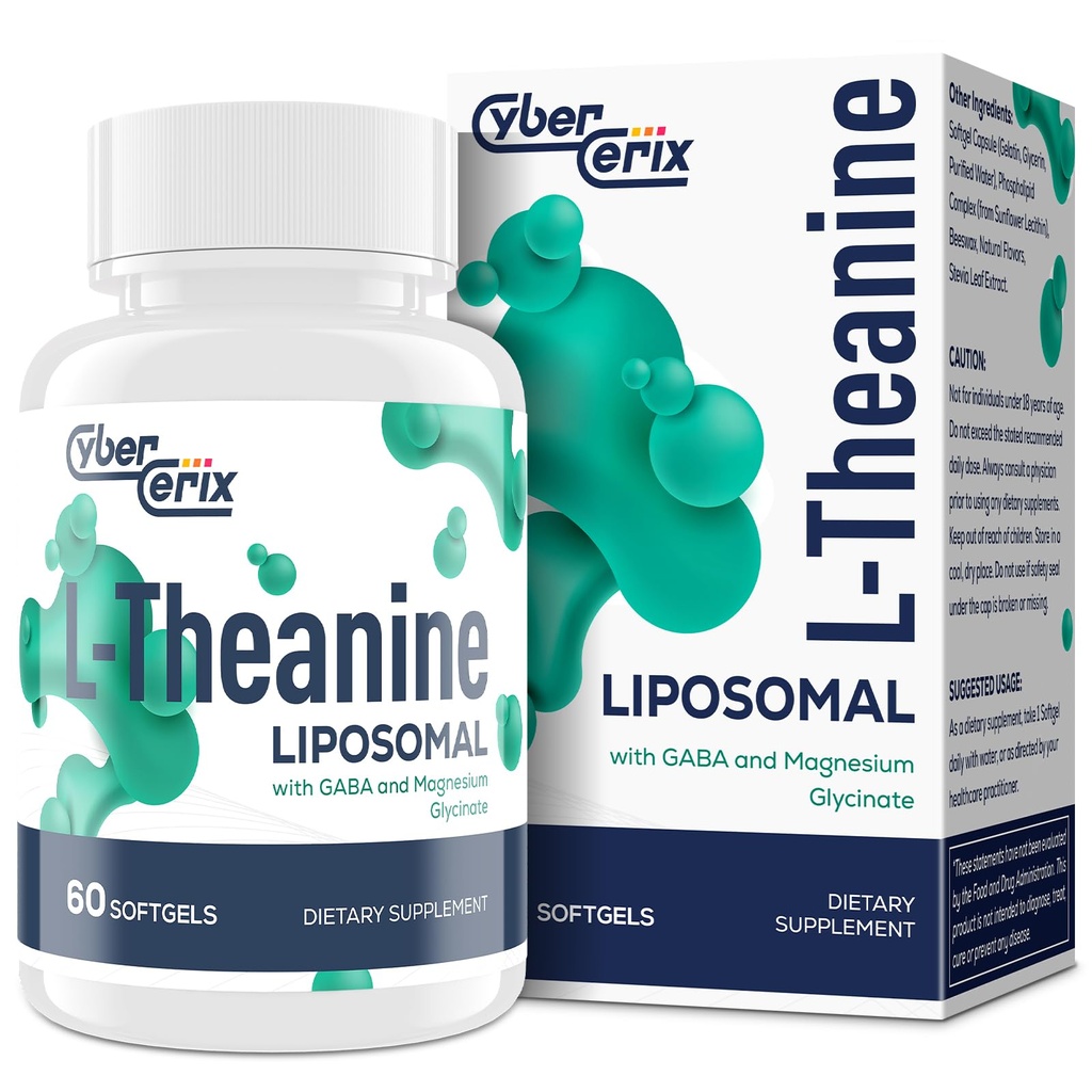 Liposomal L-Theanin 500mg, Komplex mit GABA 200mg & Magnesium 100mg, Zusatzleistungsergänzung für Beruhigung, Entspannung & Fokus, Glutenfrei - 60 Kapseln