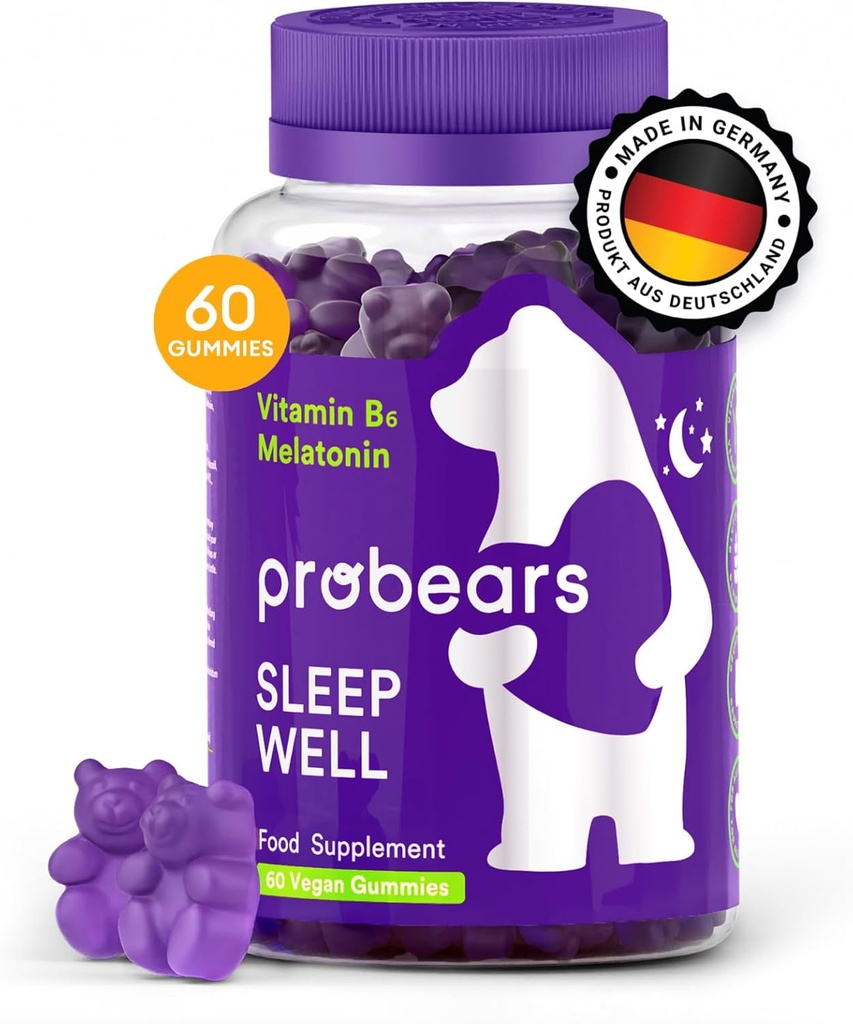 Probears® Melatonin & B6 Gummies per bambini e adulti - Melatonina naturale del sonno & B6 Vitamina per tutti i Genders Dormire - Gluten-Free, Gelatin-Free, Halal - 60 Conte