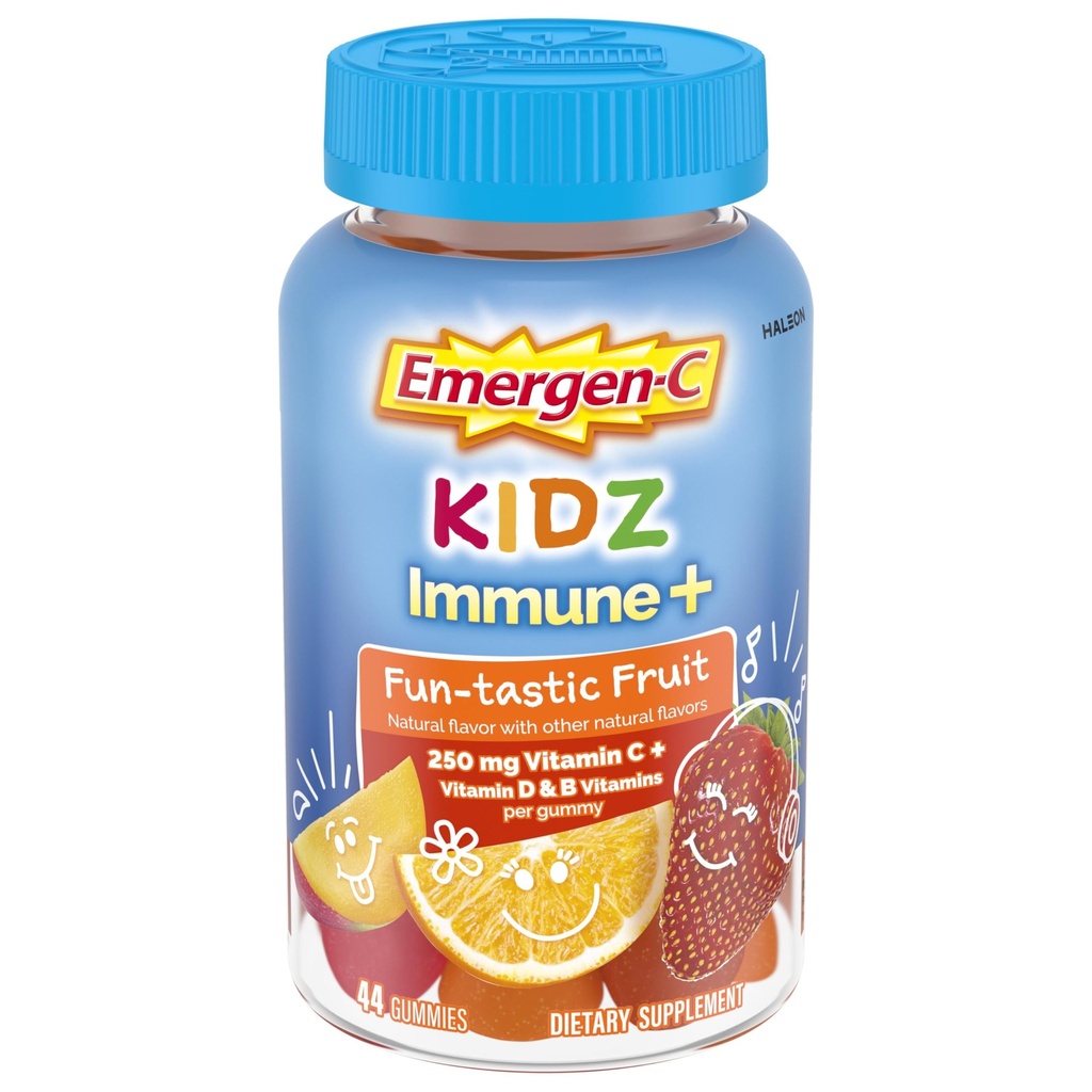 Emergen-C Kidz Vitamin C Immune Support Gummis Fun-Tastic Fruit 44CT umfasst Zink, Mangan, B Vitamine und Vitamin D für Zurück zu School Essentials