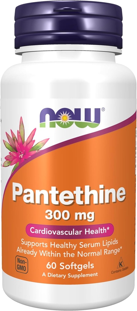 MAINTENANT Aliments complémentaires, Pantethine (Coenzyme A Précurseur) 300 mg, Santé cardiovasculaire*, 60 Softgels