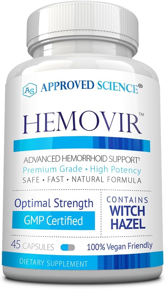 Approved Science Hemovir - Hemorrhoid Support Supplement - Witch Hazel, Horse Chestnut - 45 Capsules - 1 Bottle - Vegan