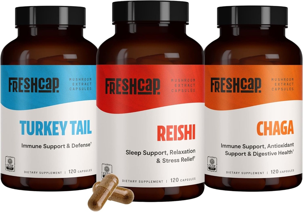 FreshCap Immun Defenders Bundle (Reishi, Türkei Tail, Chaga) Kapseln
