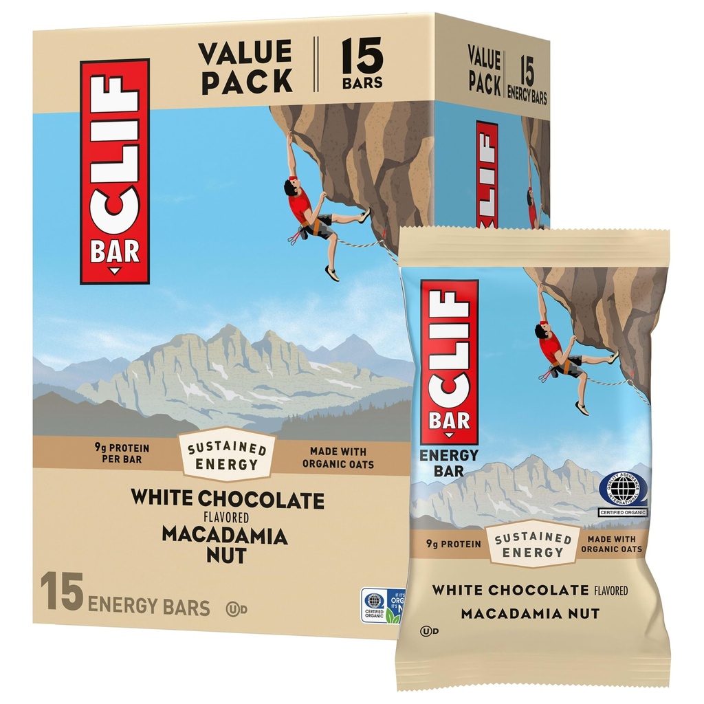 CLIF BAR - Energy Protein Bars - White Chocolate Macadamia Nut - Made with Organic Oats - Energy Bars - Non-GMO - (15 Pack)