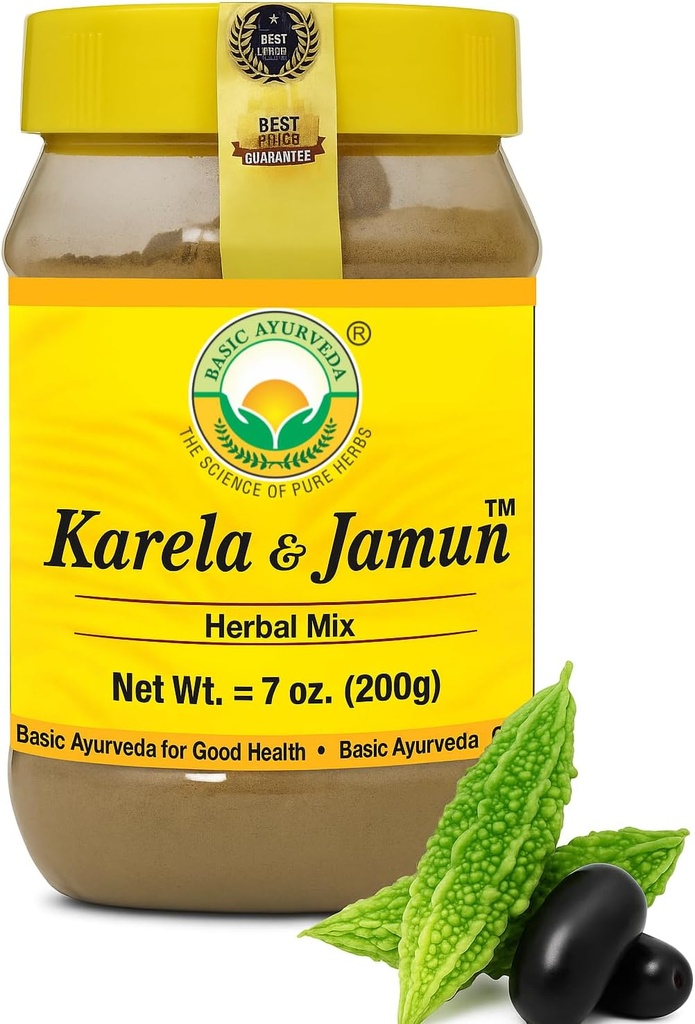 BASIC AYURVEDA Karela & Jamun Kräutermischung Pulver | Traditionelle Bitter Gourd & Indian BlackBerry Mischung | Natürliche pflanzenbasierte Ergänzung für tägliche Routine & Lifestyle Unterstützung | 7.05 Oz (200g)