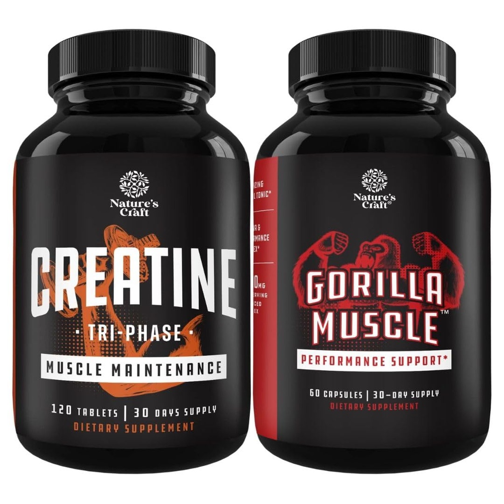 Bundle of Tri Phase Creatine Pillen 5g und Extra Strength Test Booster für Männer - Muskelmasse Gainer und Muskel-Recovery Creatine HCL Pyruvate - Natural Energy Supplement mit Horny Goat Weed